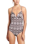 Athleta Womens Aqualuxe Print Molded One Piece Size L Tall - Foxtail Taupe Ikat