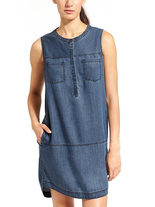 Athleta Womens Chambray Hana Henley Dress Size L Petite - Indigo