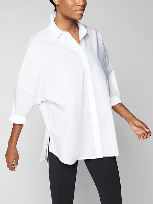 Athleta Womens Marinwood Poplin Shirt Bright White Size Xl