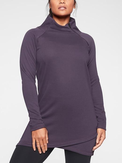 Athleta Womens Cozy Karma Asym Sweatshirt Dress Regal Plum Size Xxs