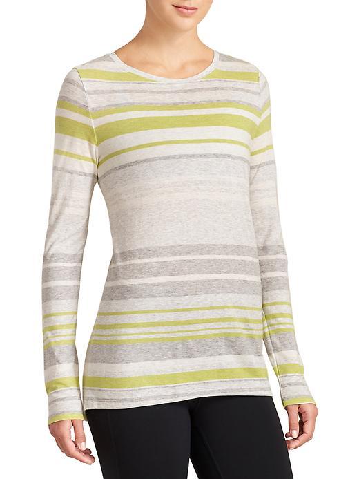 Athleta Womens Transcend Stripe Top Size L - Light Grey Heather/ Citrine