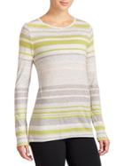 Athleta Womens Transcend Stripe Top Size L - Light Grey Heather/ Citrine