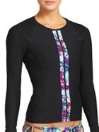 Athleta Womens Floral Fade Zip Rashguard Black Size Xxs