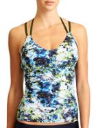 Athleta Womens Hypersonic Scoop Tankini Caspian Blue Multi/spire Green Size Xs