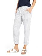 Athleta Womens Herringbone Stripe Linen Ankle Pant Size 0 - White/grey