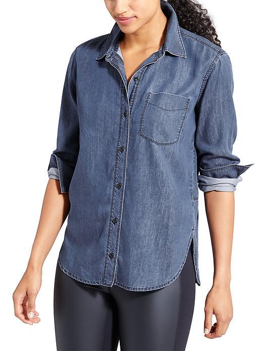 Athleta Womens Bootjack Chambray Shirt Size L Petite - Deep Indigo