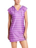 Athleta Womens Stripe Wick-it Hoodie Coverup Size L - Jazzy Purple/wild Iris