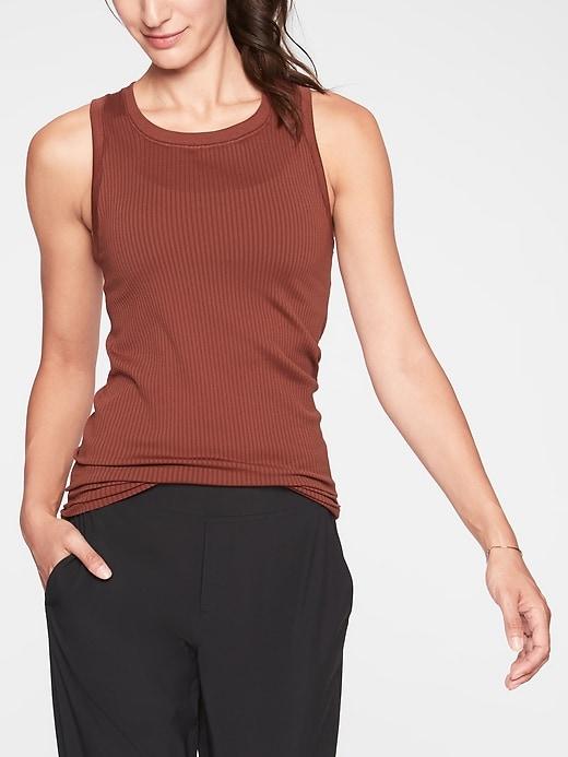 Athleta Womens Renew Reg Length Ribbed Tank Havana Brown Size Xl