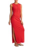 Athleta Womens Rib Henley Maxi Dress Saffron Red Size L