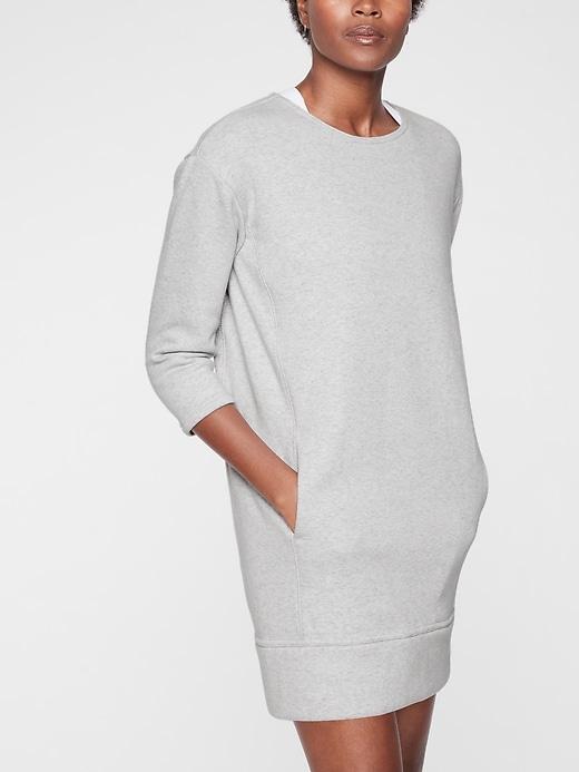 Athleta Womens Cozy Karma Back Zip Sweatshirt Dress Light Grey Heather Size Xxs