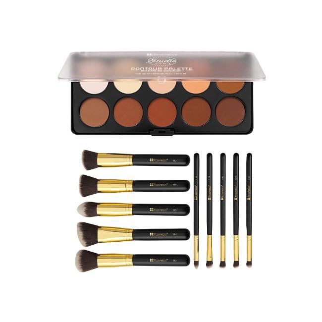 Bh Cosmetics Daily Deal - Studio Pro Contour Palette + Sculpt And Blend - 10 Piece Brush Set