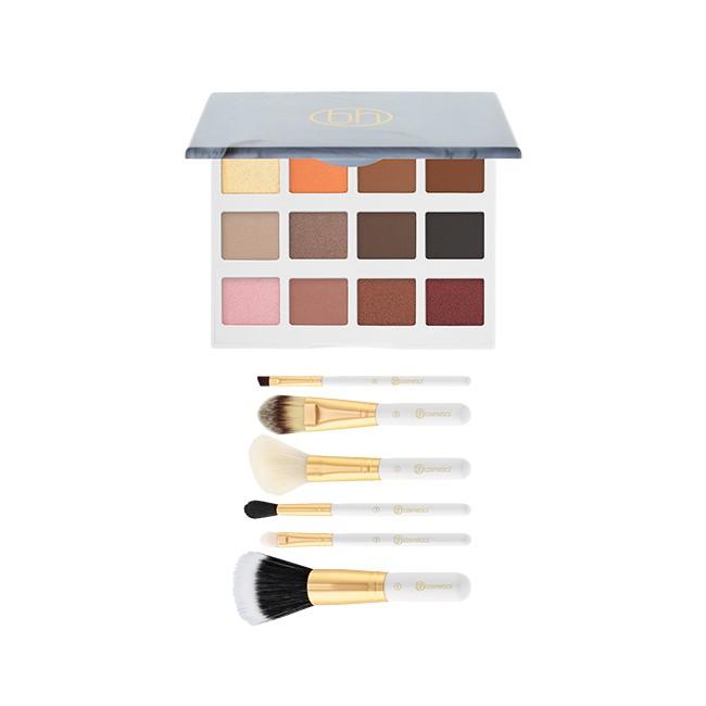 Bh Cosmetics 48 Hour Haul - Marble Collection - Warm Stone - 12 Color Eyeshadow Palette + Bright White 6 Piece Brush Set