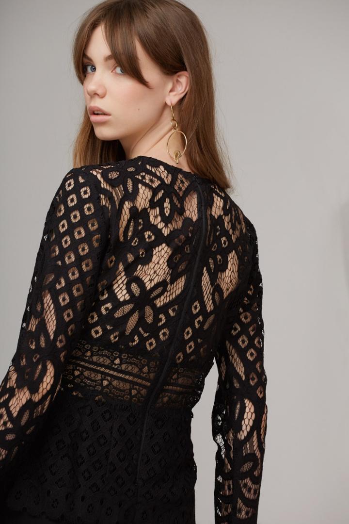 Keepsake Bridges Lace Long Sleeve Top Black
