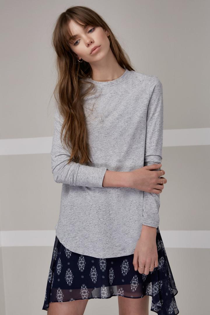 The Fifth Off Duty Long Sleeve Top Grey Marle Slub