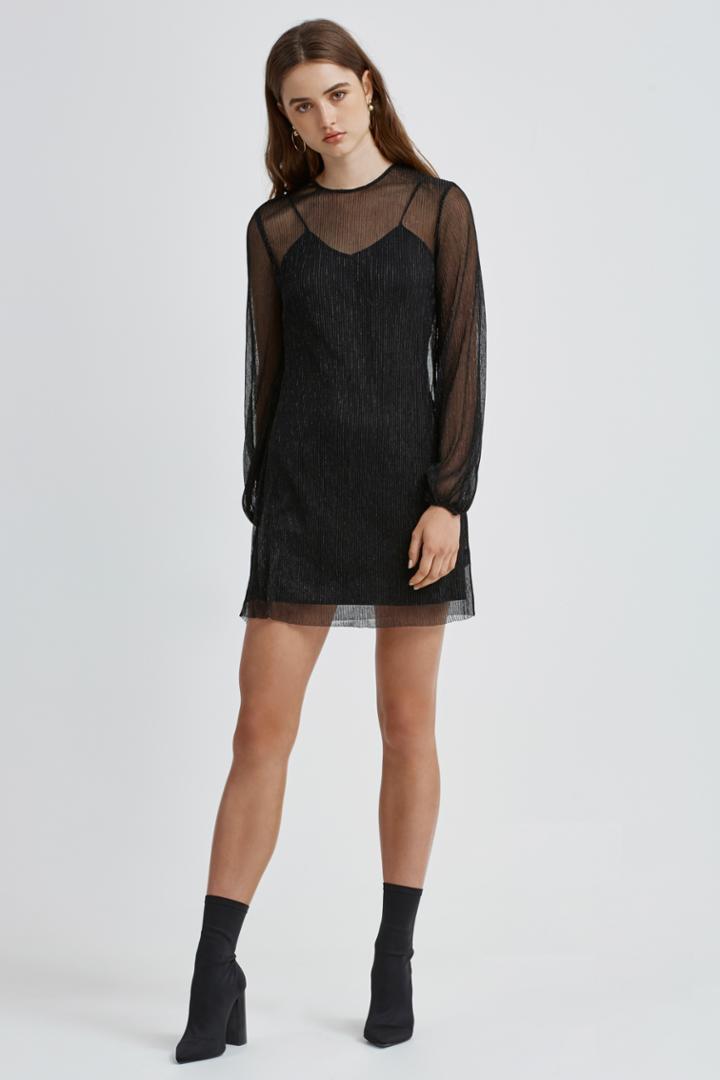Keepsake Step Down Long Sleeve Mini Dress Black