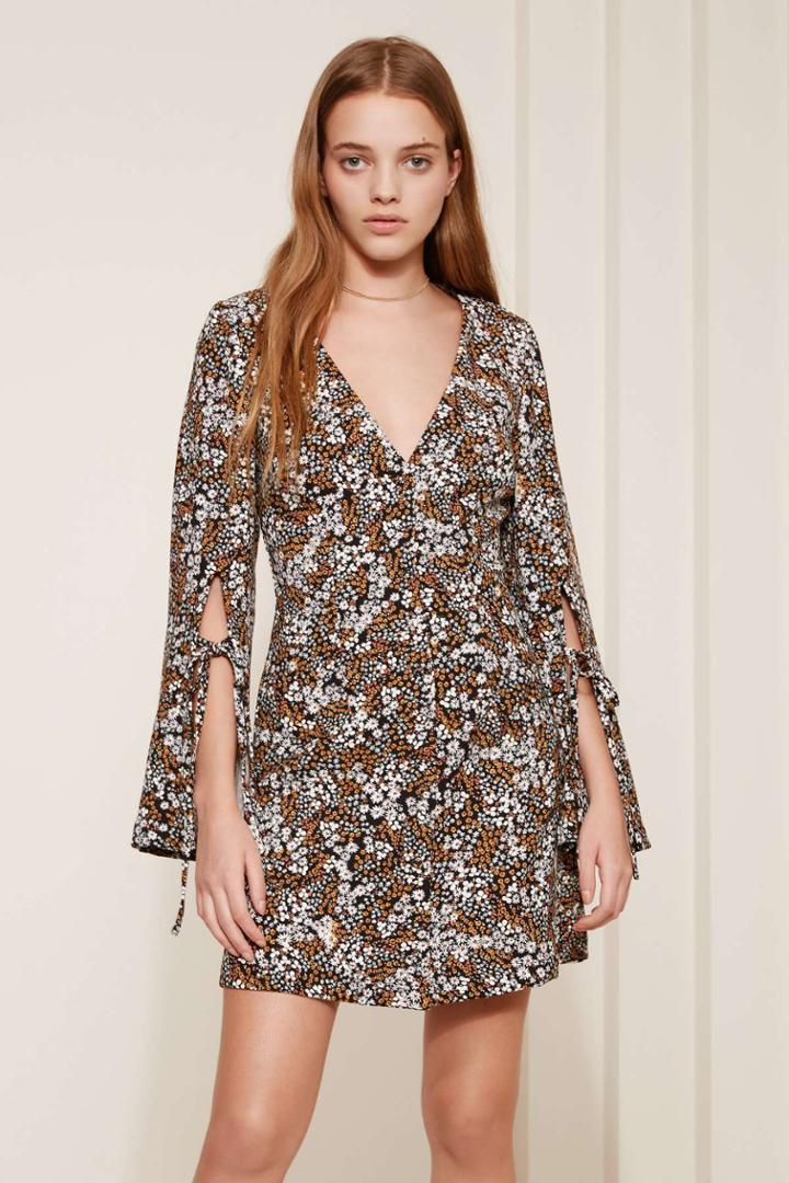 The Fifth Jeanne Long Sleeve Dress Black Floral Musexxs, Xs,s,m