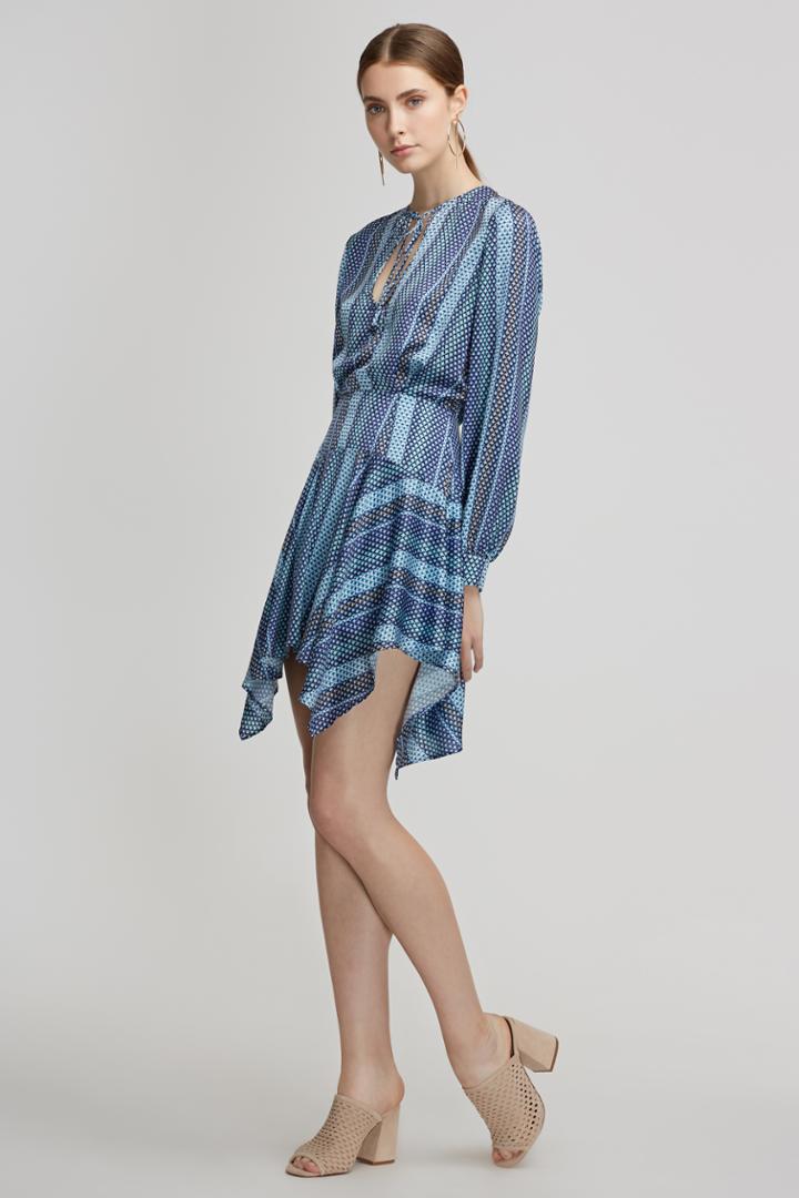 Finders Keepers Huntr Long Sleeve Dress Blue Geo Print