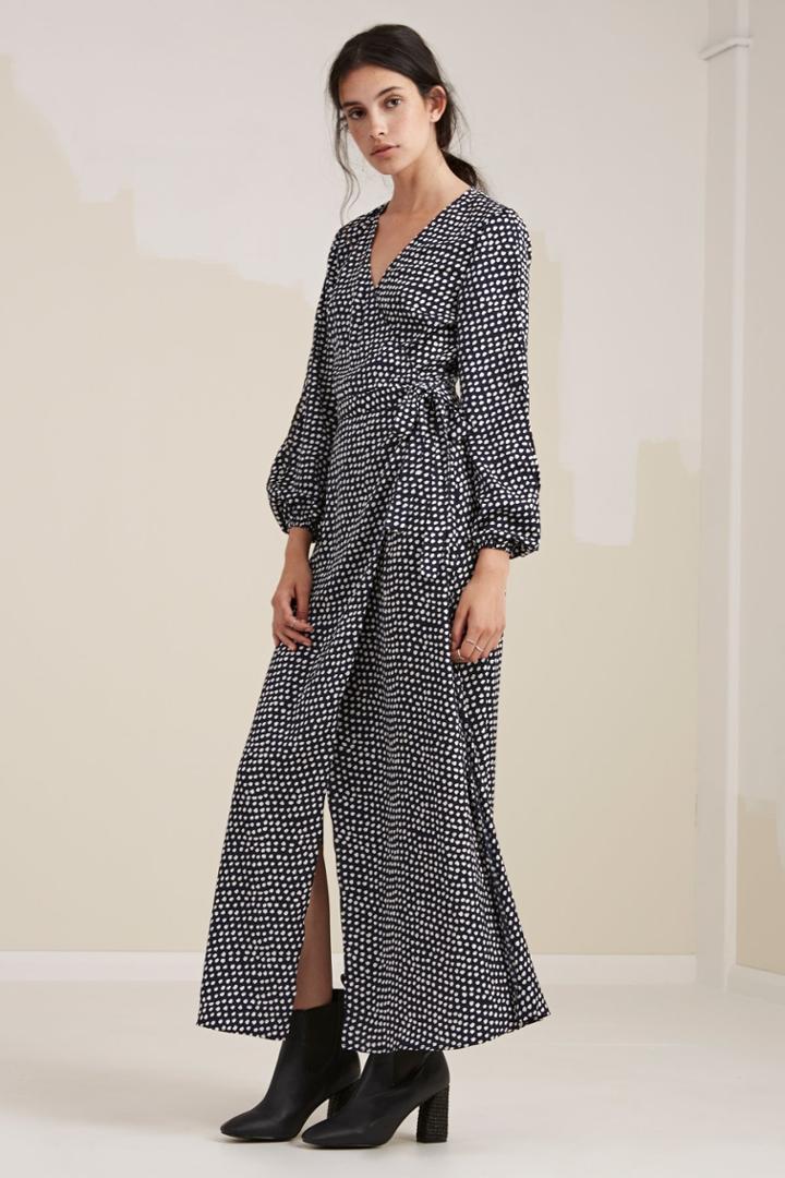 The Fifth Party Next Door Long Sleeve Dress Painted Polka Dot Print