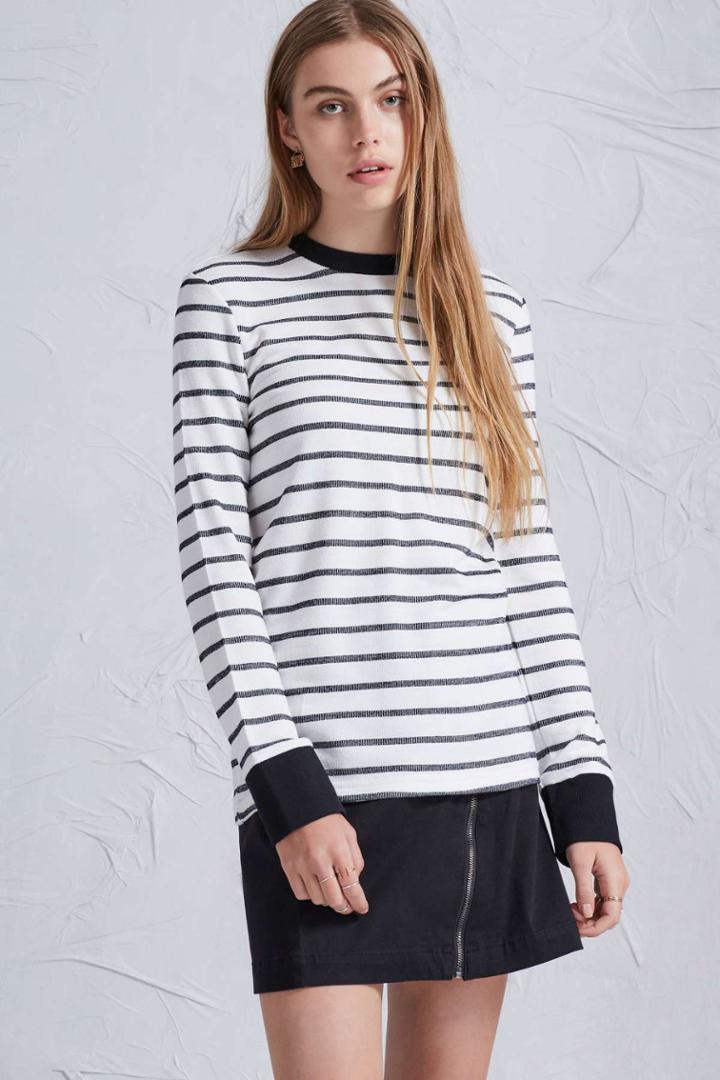 The Fifth The Fifth Three Days Long Sleeve Top White And Navy Stripe