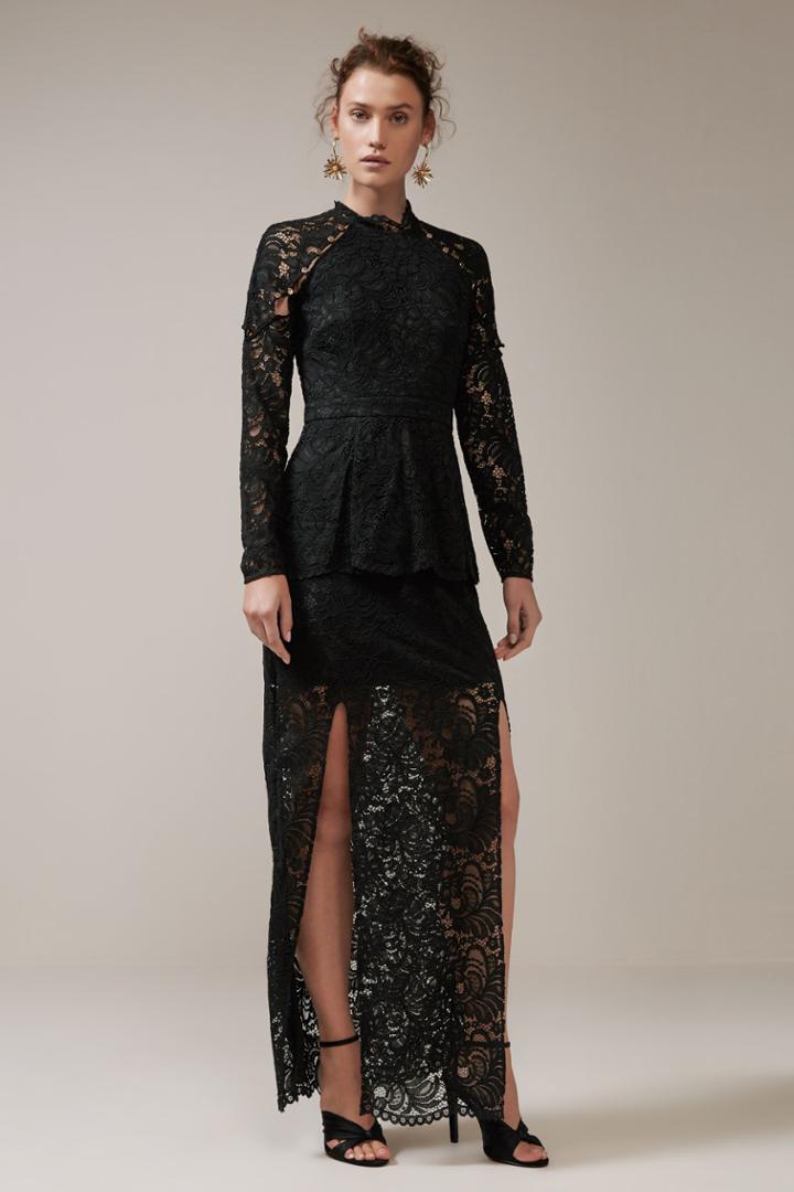 Keepsake Star Crossed Lace Gown Black