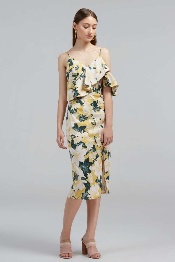 Finders Keepers Insignia Midi Dress Mustard Floralxxs, Xs,s,m,l,xl