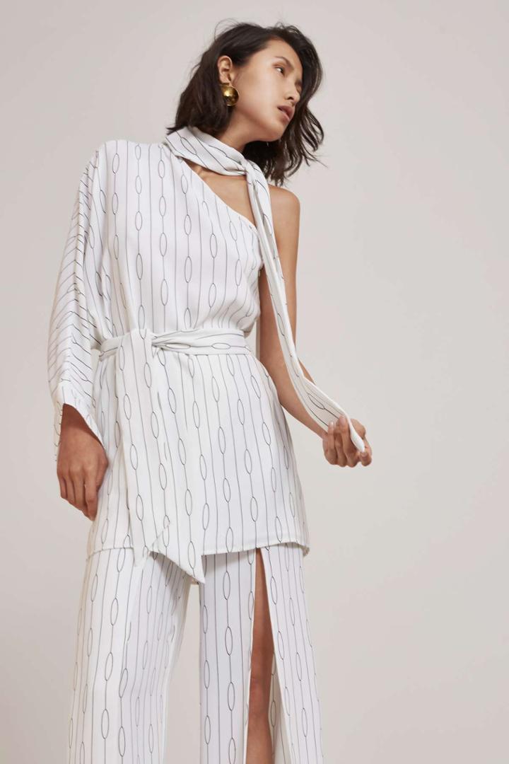 C/meo Collective C/meo Collective Everlasting One Shoulder Dress Ivory Chain Print
