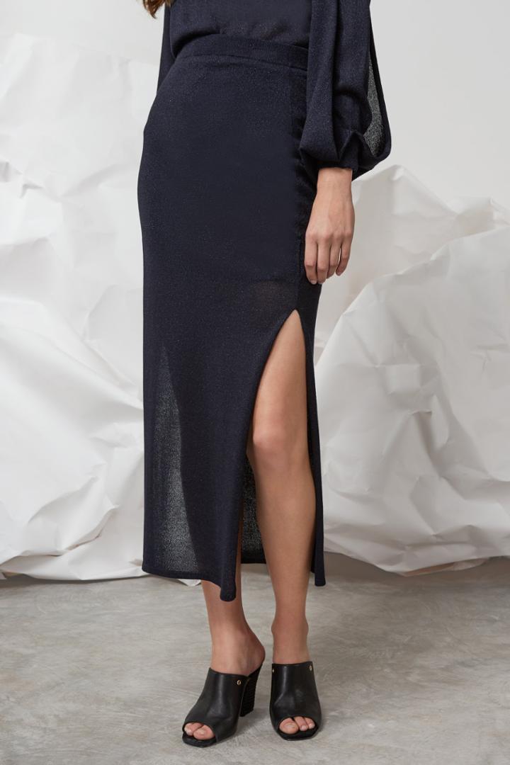 Finders Keepers Folds Knit Skirt Navy