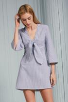The Fifth The Fifth Anagram Stripe Long Sleeve Dress Navy W Whitexxs, Xs,s,m,l,xl