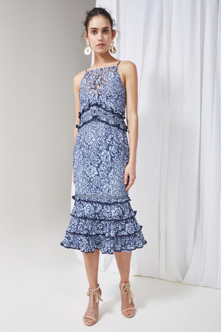 Keepsake Keepsake Catch Me Lace Midi Dress Dusk Blue