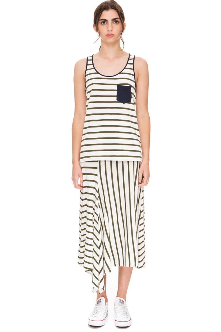 The Fifth On Your Mark Singlet Olive & White Stripe