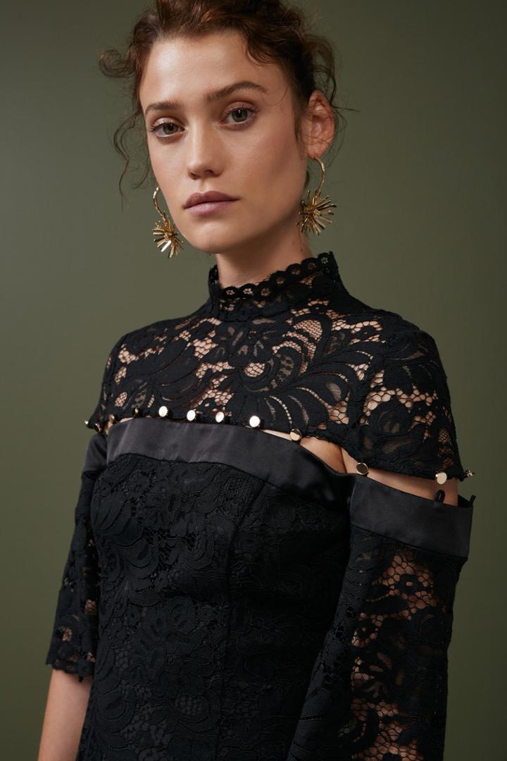Keepsake Star Crossed Lace Mini Dress Black