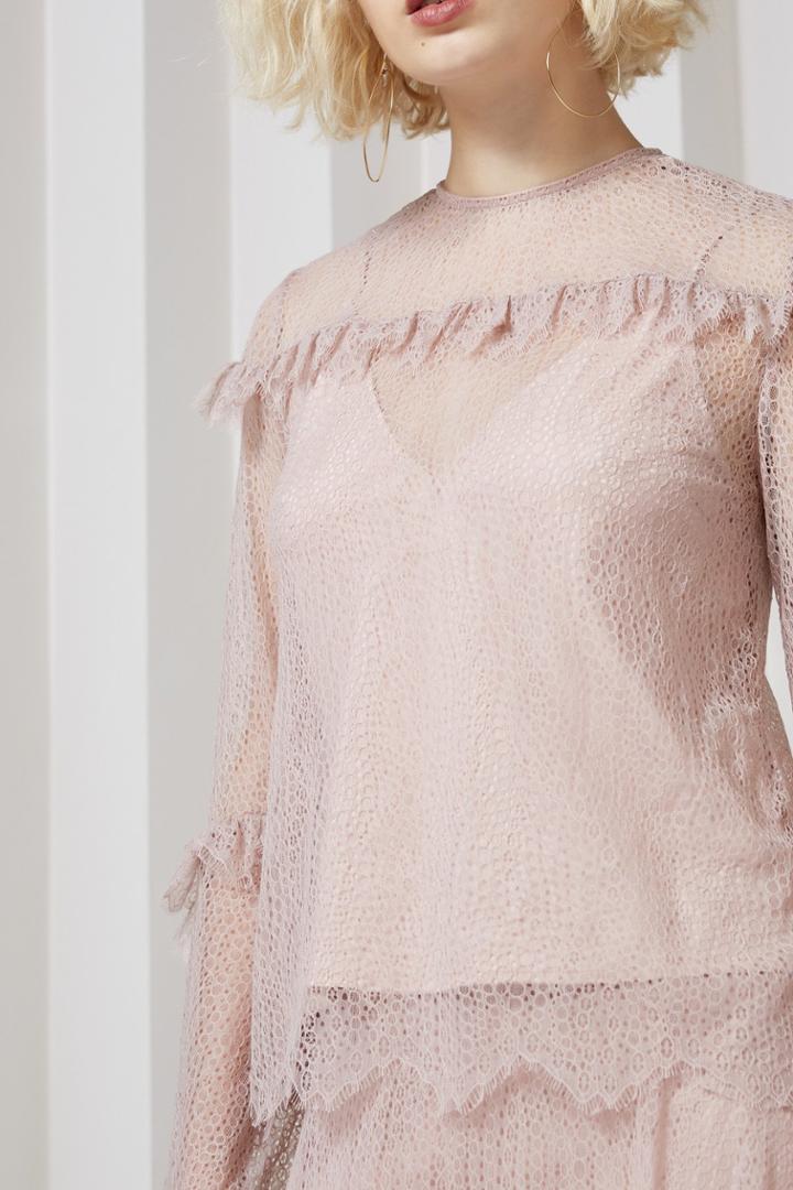 Keepsake Slide Long Sleeve Lace Top Rose Smoke