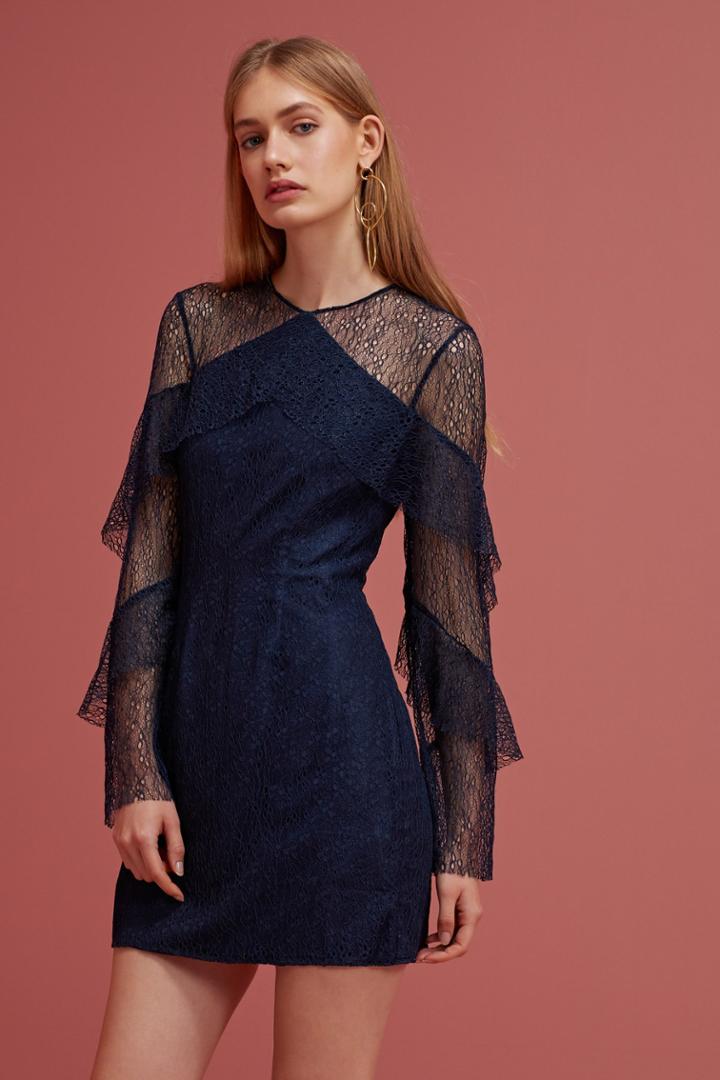 Keepsake Keepsake Wide Awake Long Sleeve Mini Dress Navy