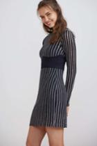 Finders Keepers Descent Knit Mini Dress Navy Stripexxs, Xs,s,m,l
