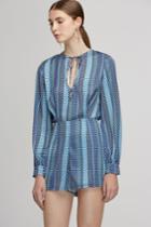 Finders Keepers Huntr Long Sleeve Playsuit Blue Geo Print