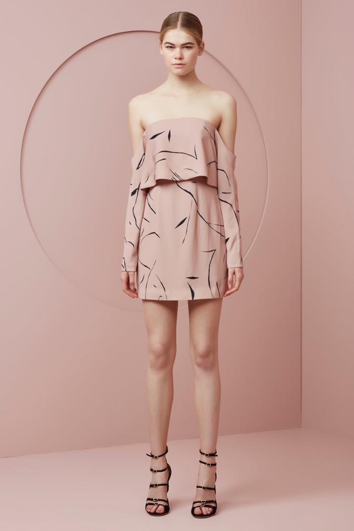 Keepsake Stolen Dance Long Sleeve Dress Rose Sketch Print