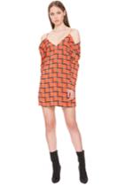 C/meo Collective Cold Shoulder Long Sleeve Check Dress Rust Check