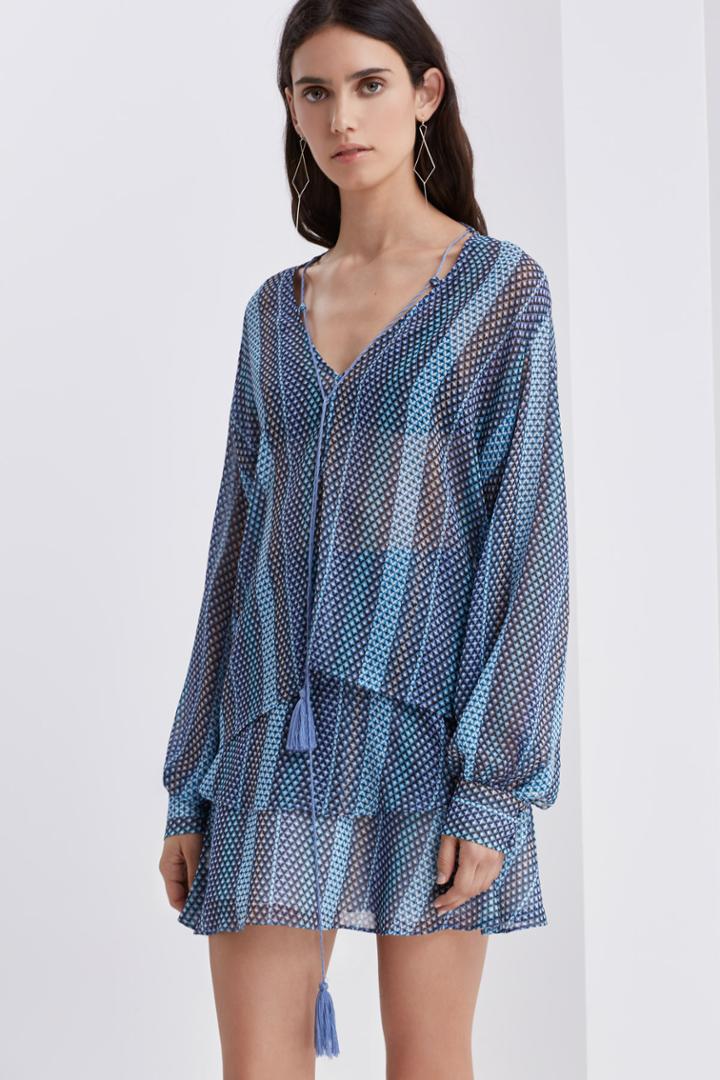 Finders Keepers Finders Keepers Marconi Long Sleeve Top-print Blue Geo Print