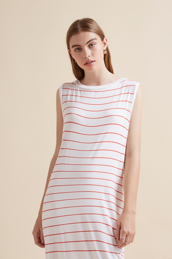 The Fifth Deep Valley Dress White And Tangerine Stripe