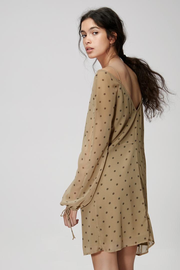 The Fifth Midnight Memories Long Sleeve Dress Khaki Daisy Print