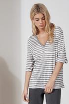 The Fifth The Fifth Lennon Stripe T-shirt Charcoal W White