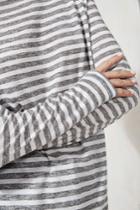The Fifth Sadie Long Sleeve Stripe Top Charcoal W White