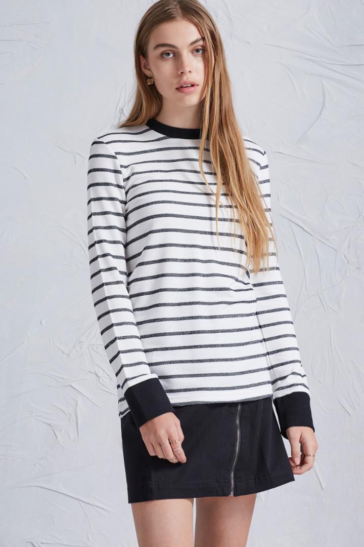 The Fifth Three Days Long Sleeve Top White And Navy Stripe