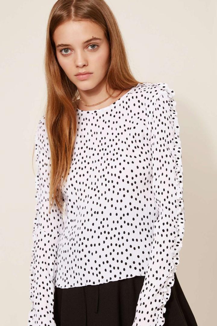 The Fifth Atlanta Polka Dot Long Sleeve Top White W Blackxxs, Xs,s,m,l