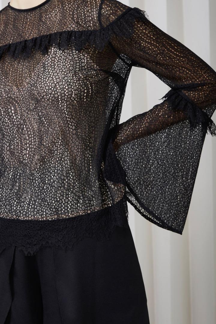 Keepsake Slide Long Sleeve Lace Top Black