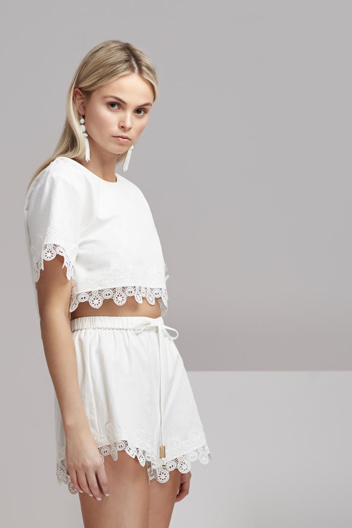 Finders Keepers Odelle Short Sleeve Crop Top Cloud