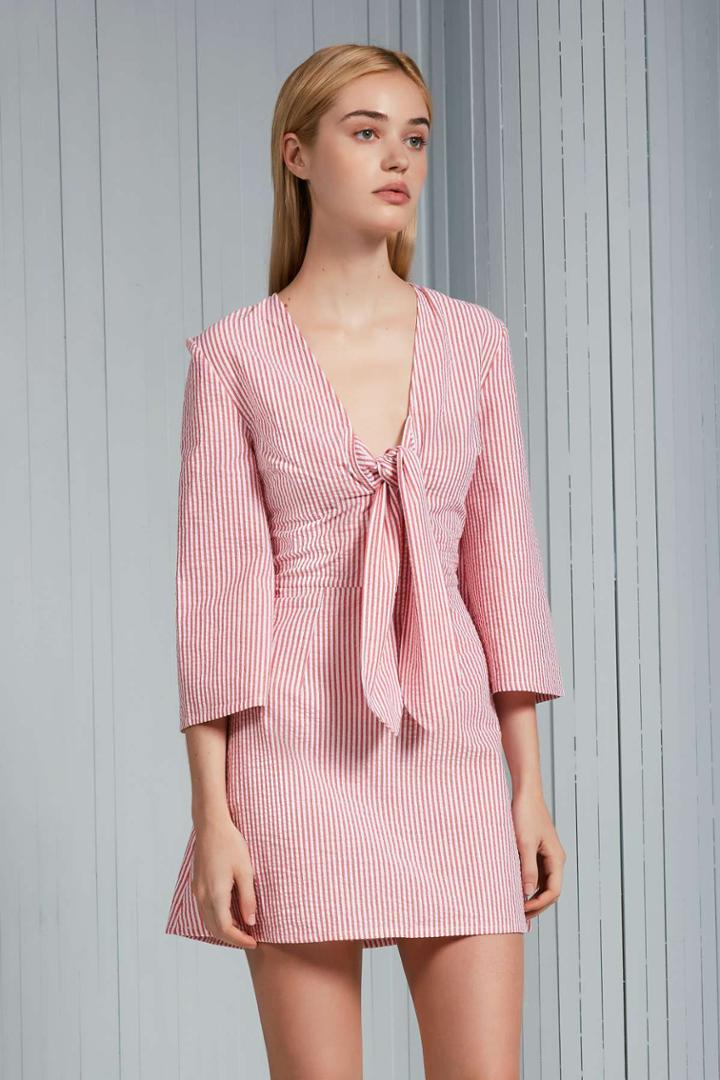 The Fifth Anagram Stripe Long Sleeve Dress Red W Whitexxs, Xs,s,m,l,xl