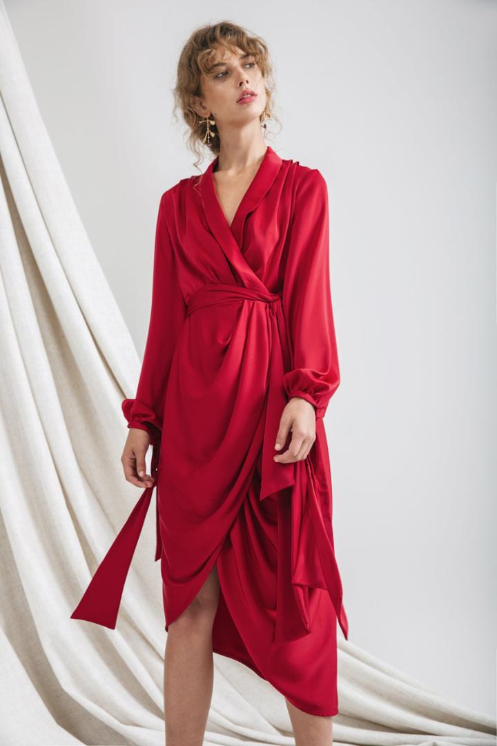 C/meo Collective Influential Long Sleeve Dress Crimson