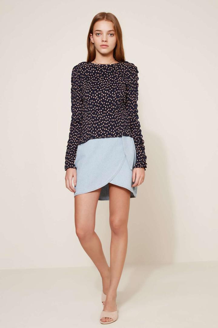 The Fifth Atlanta Polka Dot Long Sleeve Top Navy W Peachxxs, Xs,s,m,l,xl