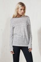 The Fifth The Fifth Sadie Long Sleeve Stripe Top Charcoal W White